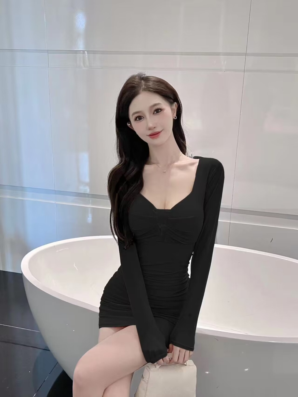 Package hip fashion sexy low-cut slim hollow dress