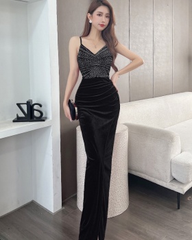 Sexy slim evening dress low-cut velvet long dress