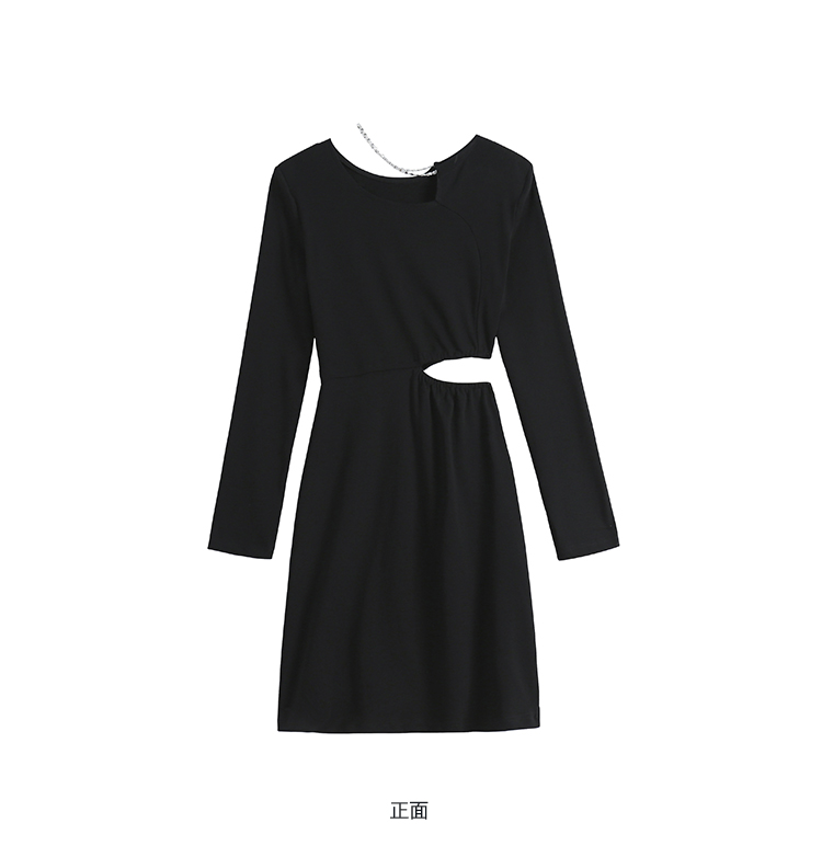 Oblique collar hollow sexy bottoming long sleeve dress