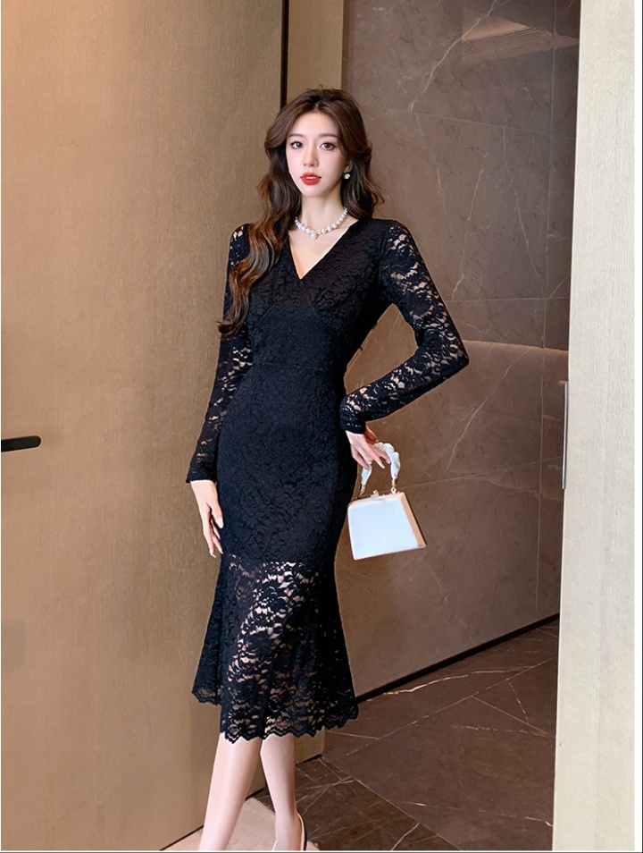 Mermaid sexy V-neck package hip slim bottoming dress