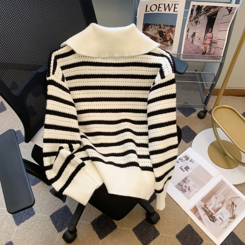 Loose lapel sweater knitted Casual tops
