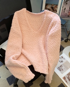 Autumn slim V-neck tops lazy knitted loose sweater