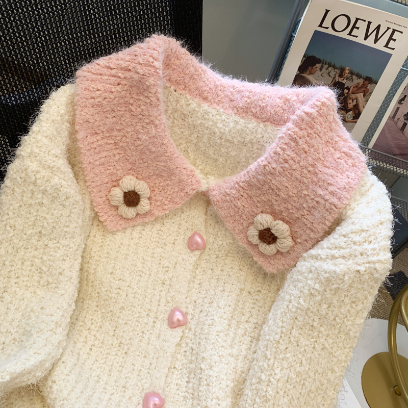 Knitted doll collar sweater lazy sweet cardigan for women