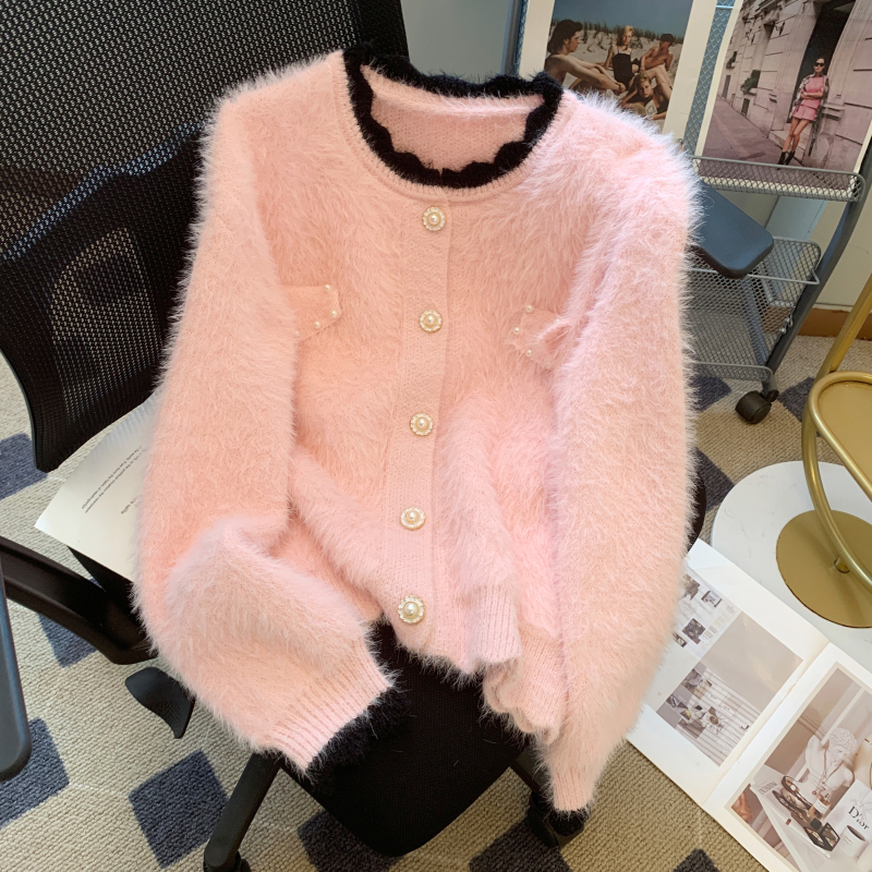 Pink autumn and winter tops mink hair coat