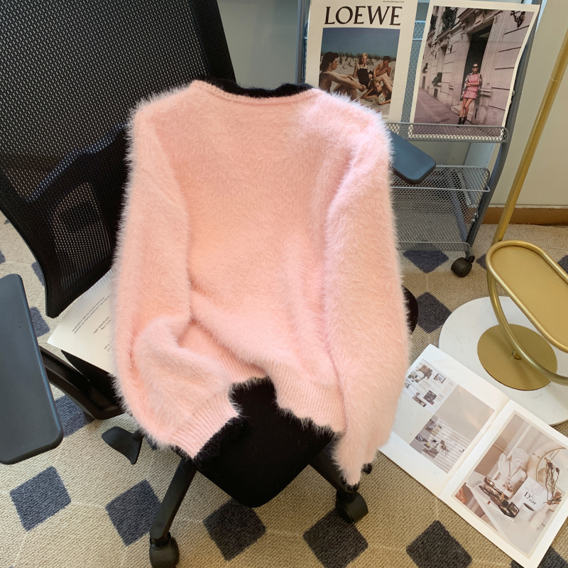 Pink autumn and winter tops mink hair coat