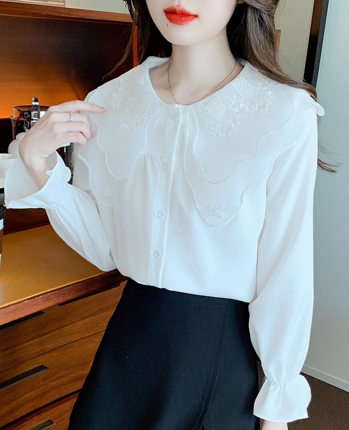 Trumpet sleeves niche sweet doll collar double shirt