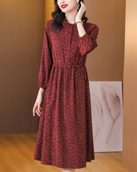 Red autumn floral long sleeve dress for women
