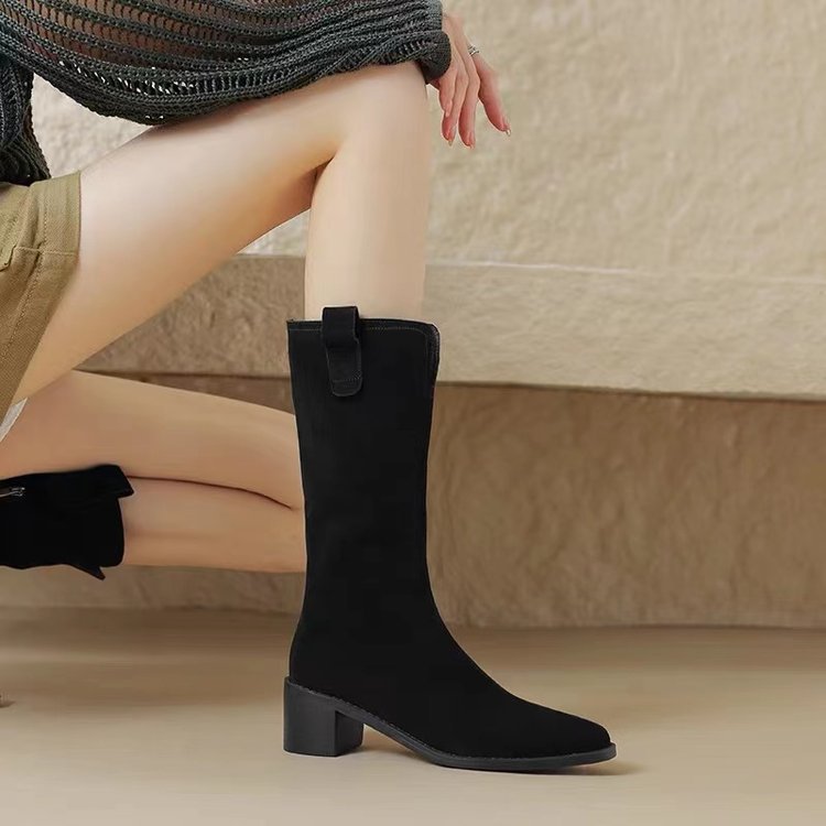 Middle-heel short boots thick boots for women