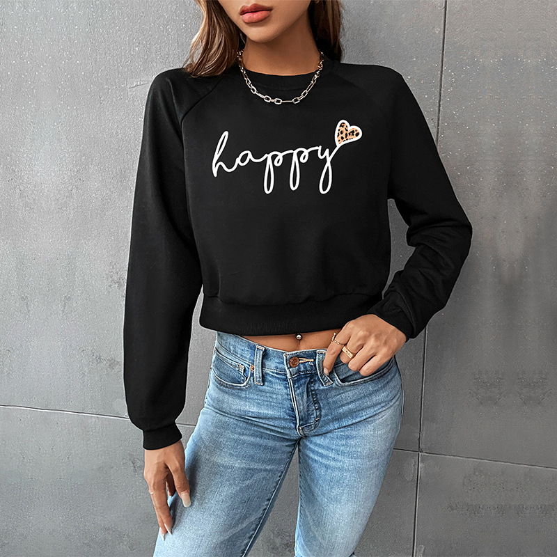 Letters autumn European style short hoodie for women