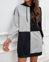 Mixed colors hooded hoodie autumn dress for women