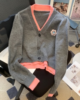 Pseudo-two cardigan college style sweater for women