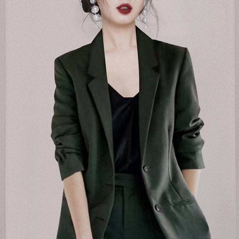 Casual temperament dark-green business suit a set for women