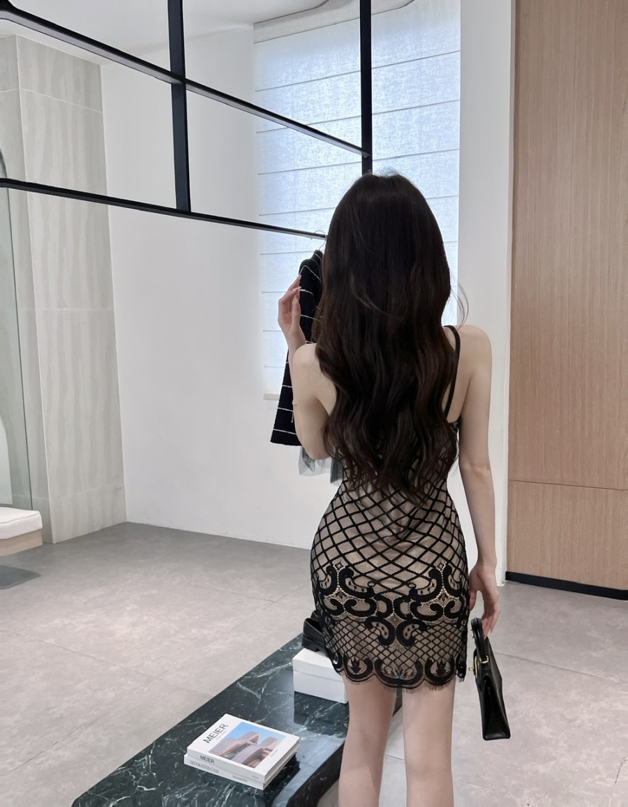 Bottoming short hollow sling sexy lace package hip dress