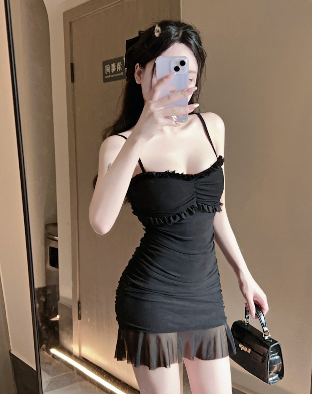 Gauze lace tight small skirt sexy sling package hip fungus dress