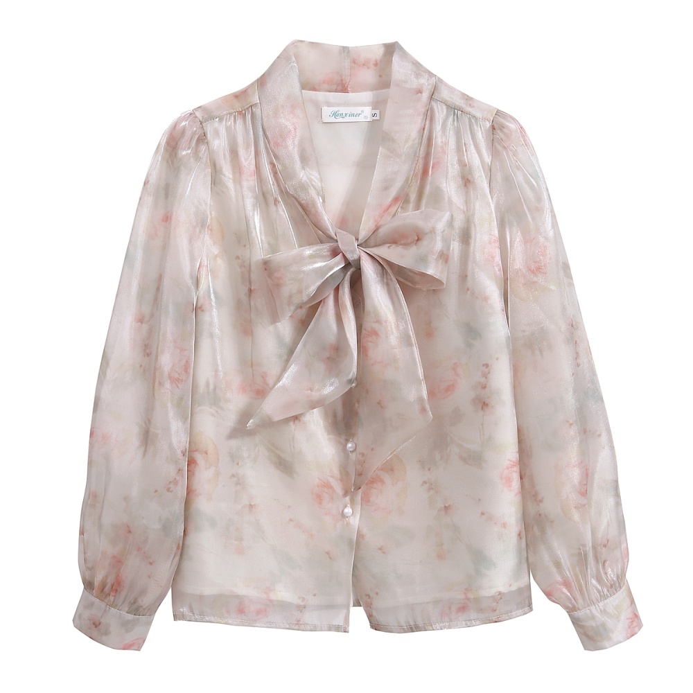 Autumn France style tops floral shirt for women