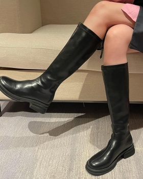 Black elasticity thigh boots thick crust boots