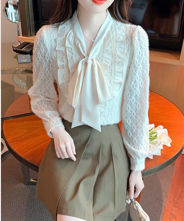 Autumn France style shirts bow tops for women