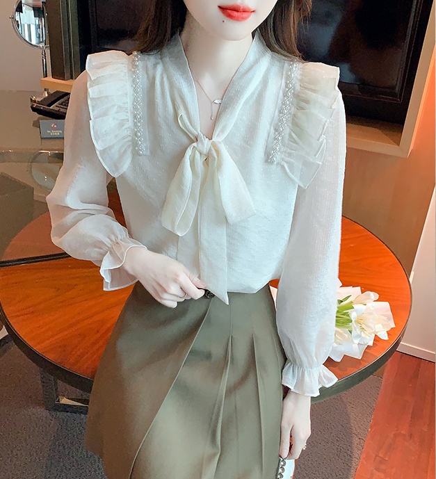 Bow autumn shirt Western style small shirt for women