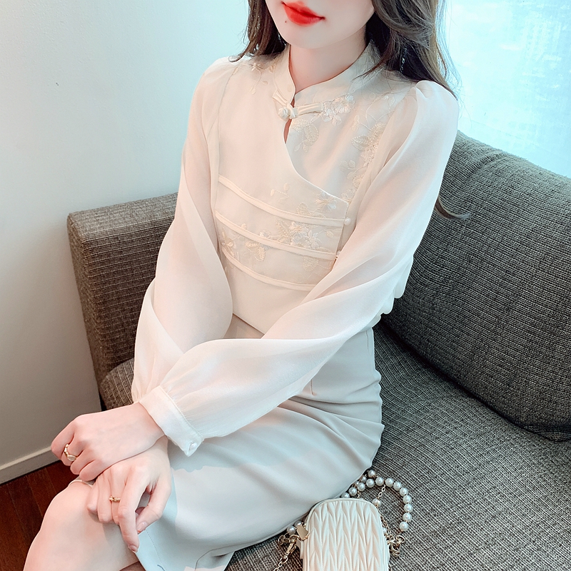 Puff sleeve autumn shirt long sleeve Chinese style tops