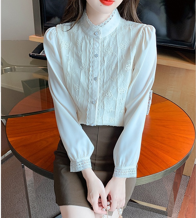 Floral autumn cstand collar retro lace hollow court style shirt