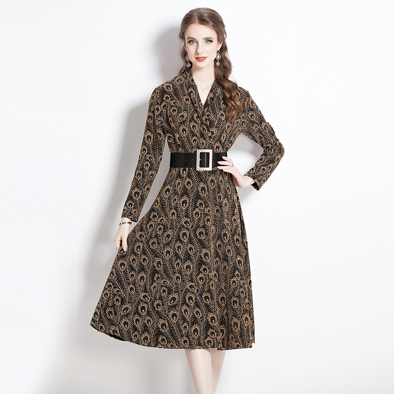 Retro temperament European style sequins autumn dress