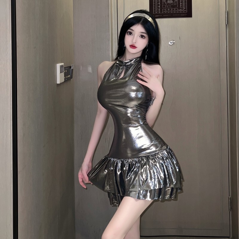 Slim silver sexy spicegirl sleeveless dress for women