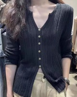 Autumn V-neck knitted sweater long sleeve split tops