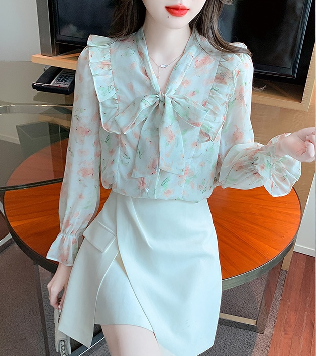 Summer France style tops long sleeve floral shirt for women