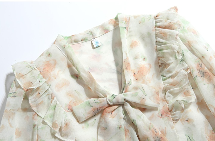 Summer France style tops long sleeve floral shirt for women