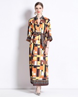 Loose with belt printing European style all-match dress