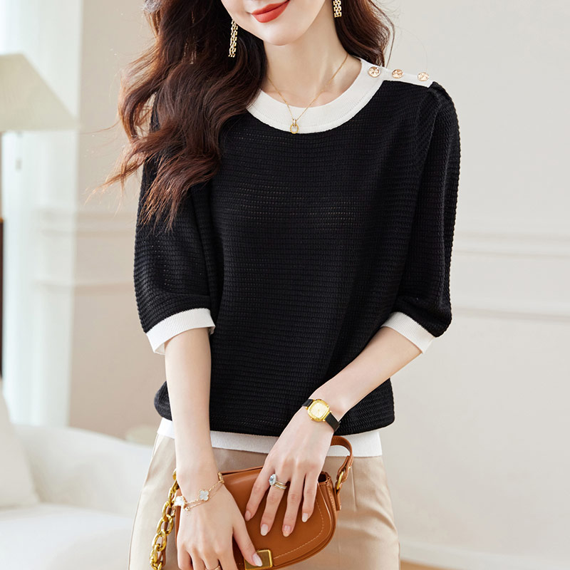 Spring and autumn short sweater hollow bottoming shirt