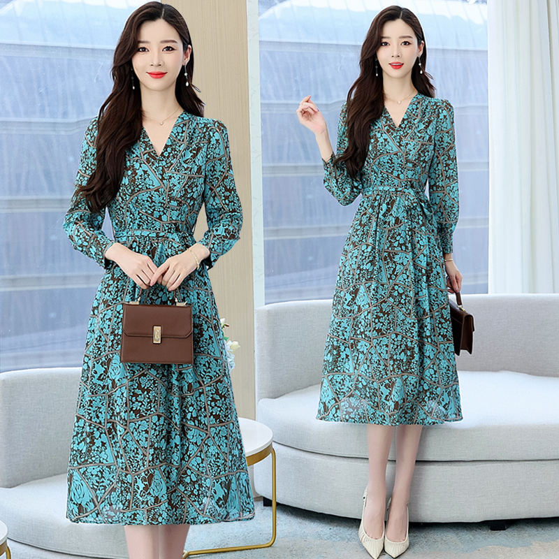 Spring and autumn long dress floral dress for women
