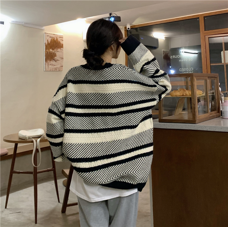 Stripe slim lazy sweater pullover thick tops