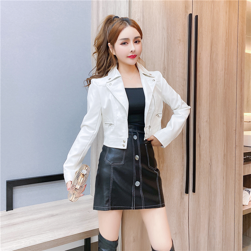 Fashion lapel leather skirt autumn and winter coat 3pcs set