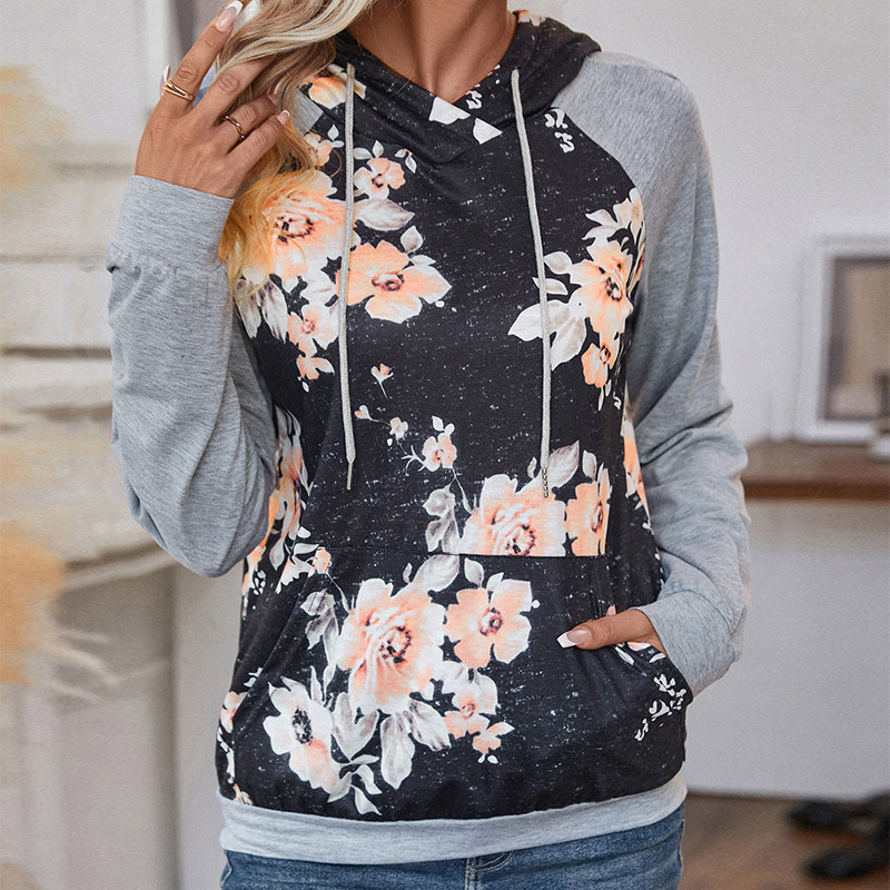 European style long sleeve splice hoodie for women