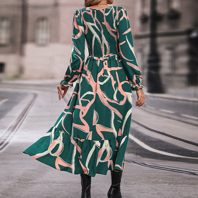 Printing autumn European style dress for women
