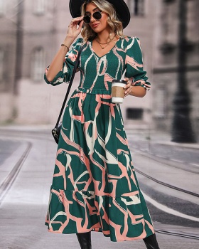 Printing autumn European style dress for women