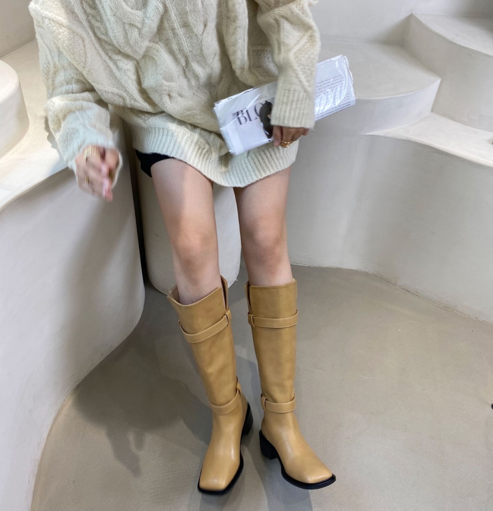 Winter denim thigh boots thick retro boots for women