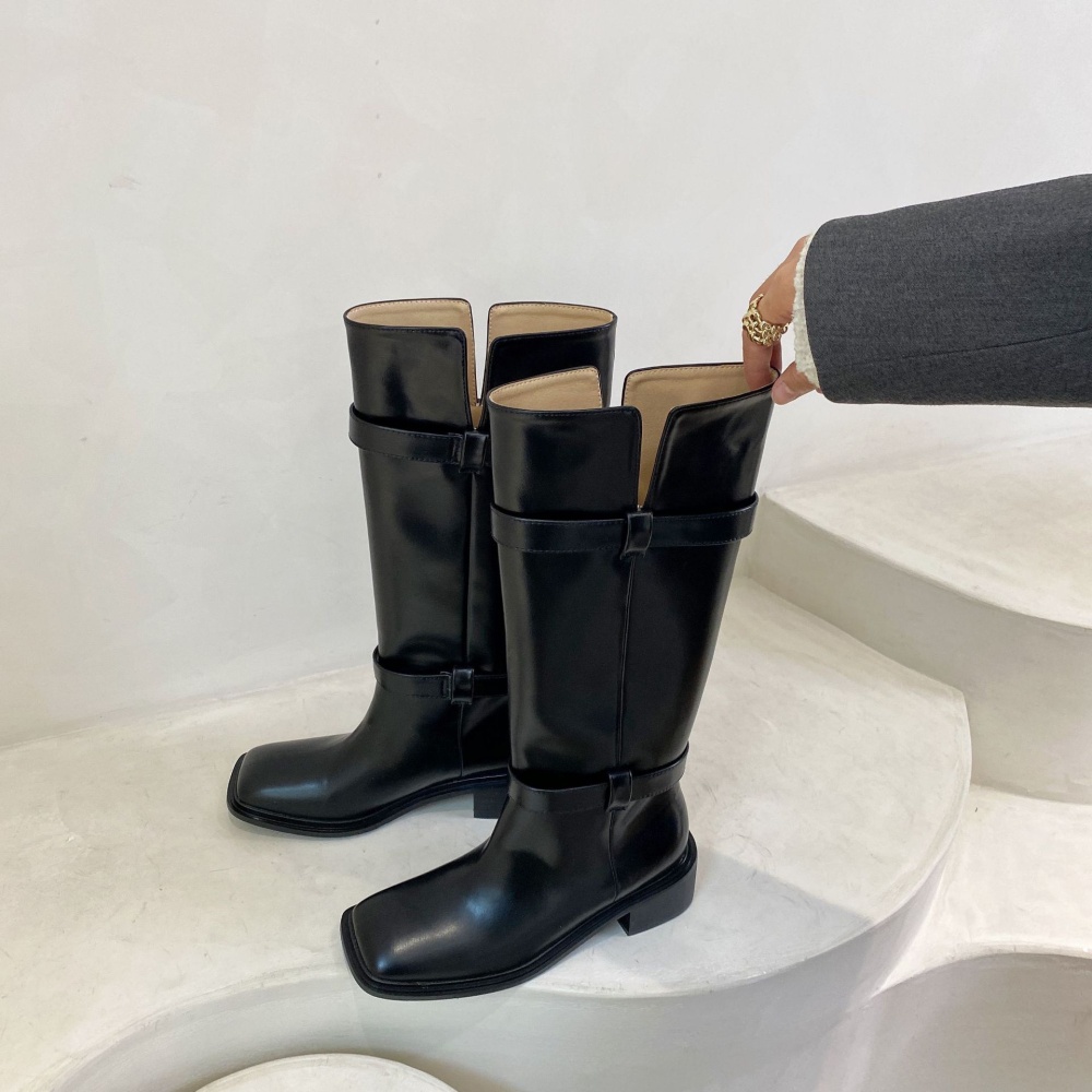 Winter denim thigh boots thick retro boots for women