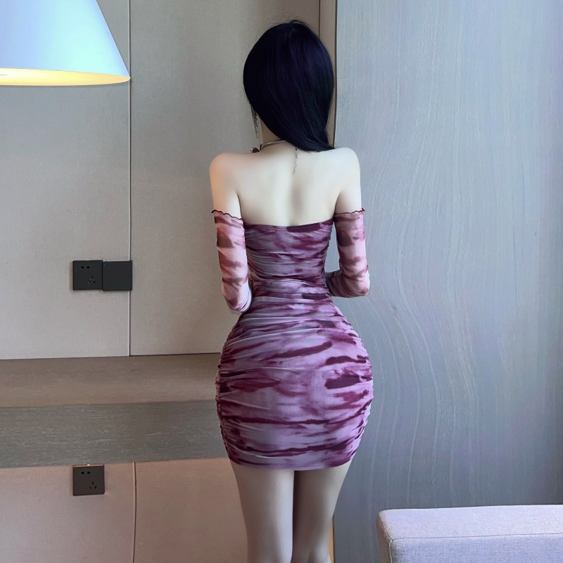 Long sleeve sexy slim tight dyeing printing dress