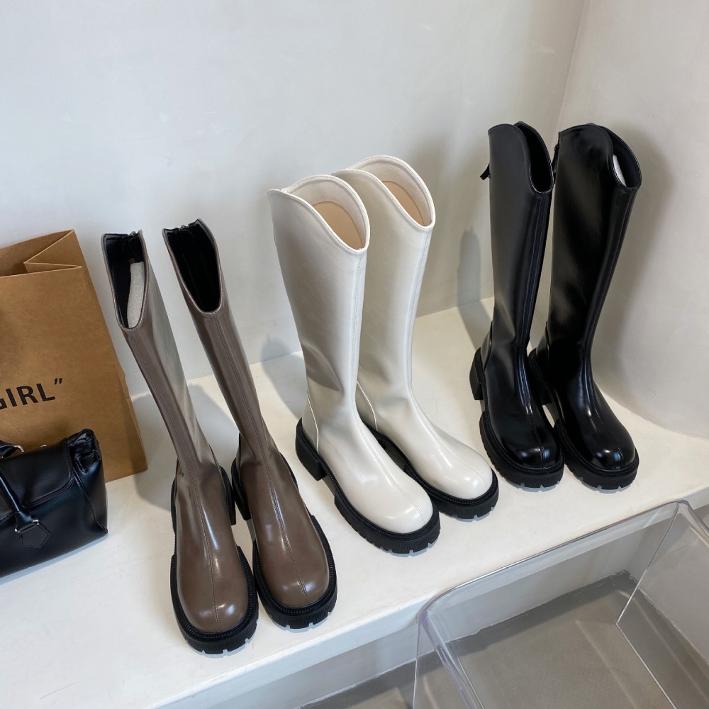 High-heeled Korean style pure thigh boots round cozy boots