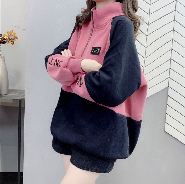 Autumn and winter Korean style hoodie half zip lamb fur coat