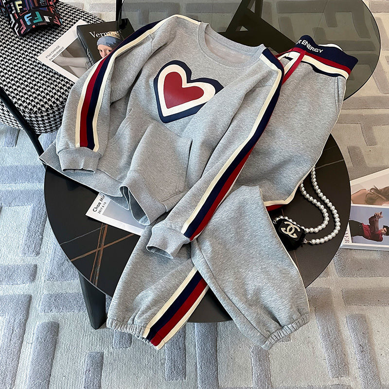 Gray Casual fashion sports hoodie 2pcs set for women