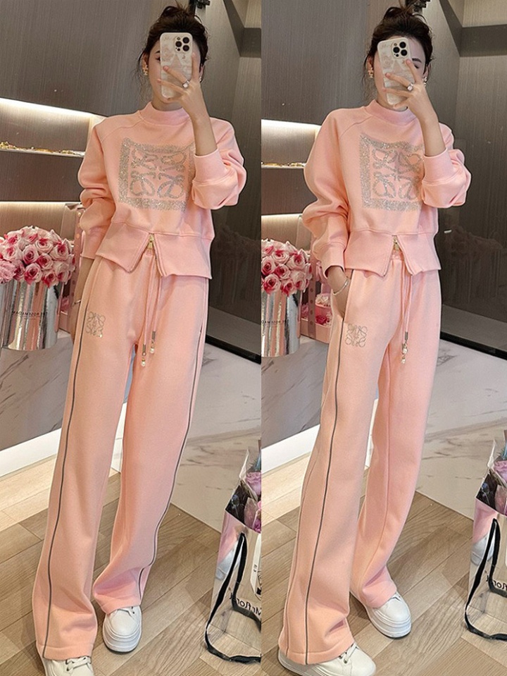 Light luxury plus velvet half zip hoodie 2pcs set for women