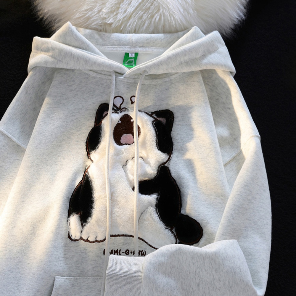 Double milk silk cat hat hooded flocking hoodie for women