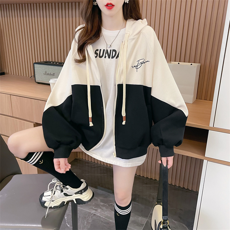 Splice embroidered hoodie cotton coat