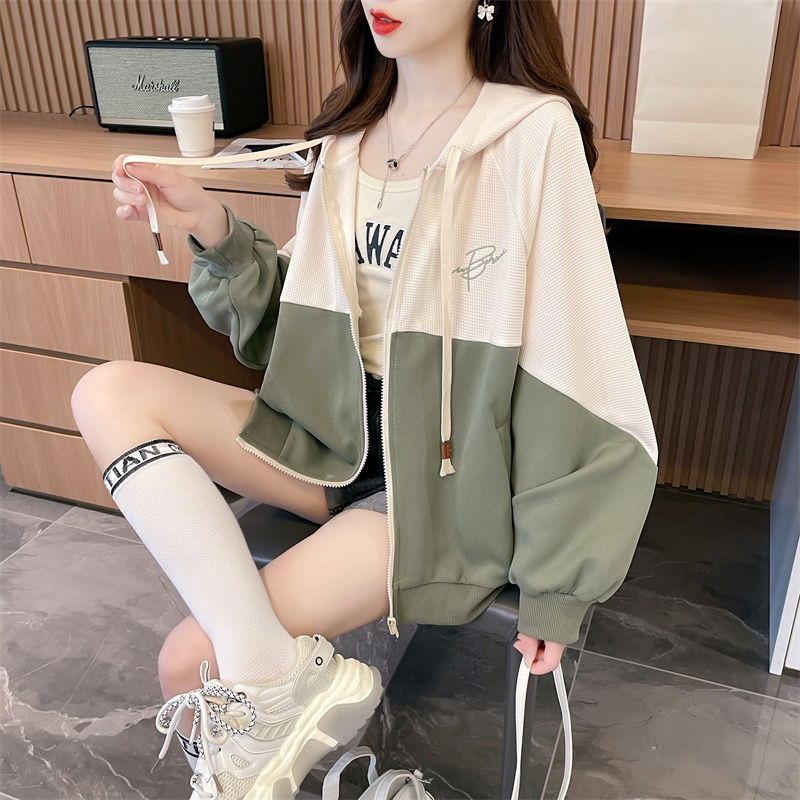 Splice embroidered hoodie cotton coat