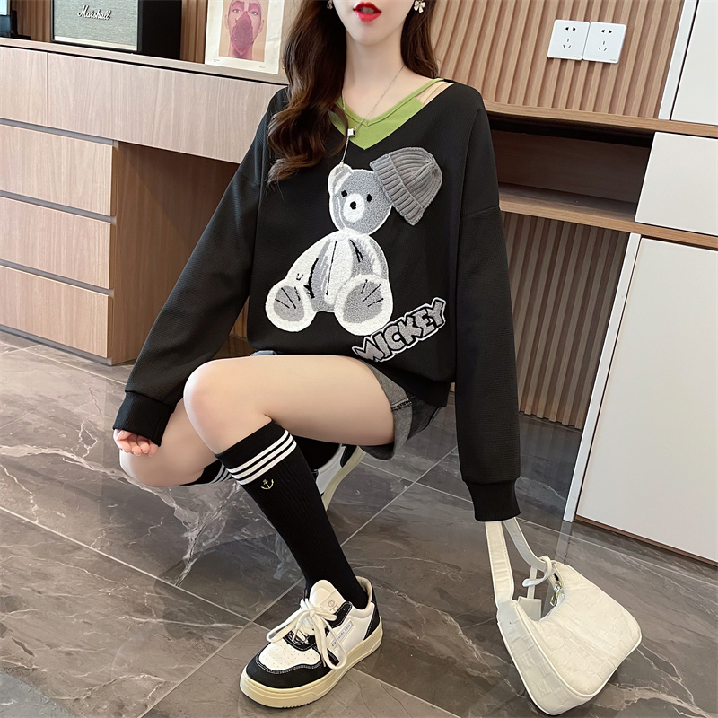 Cotton patch tops screw thread hoodie for women