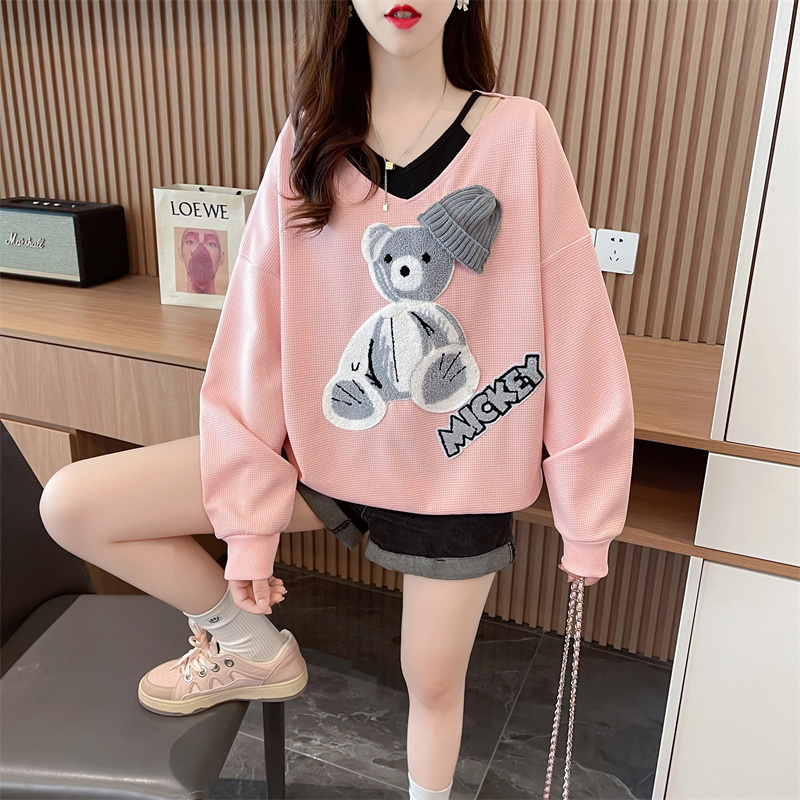 Cotton patch tops screw thread hoodie for women