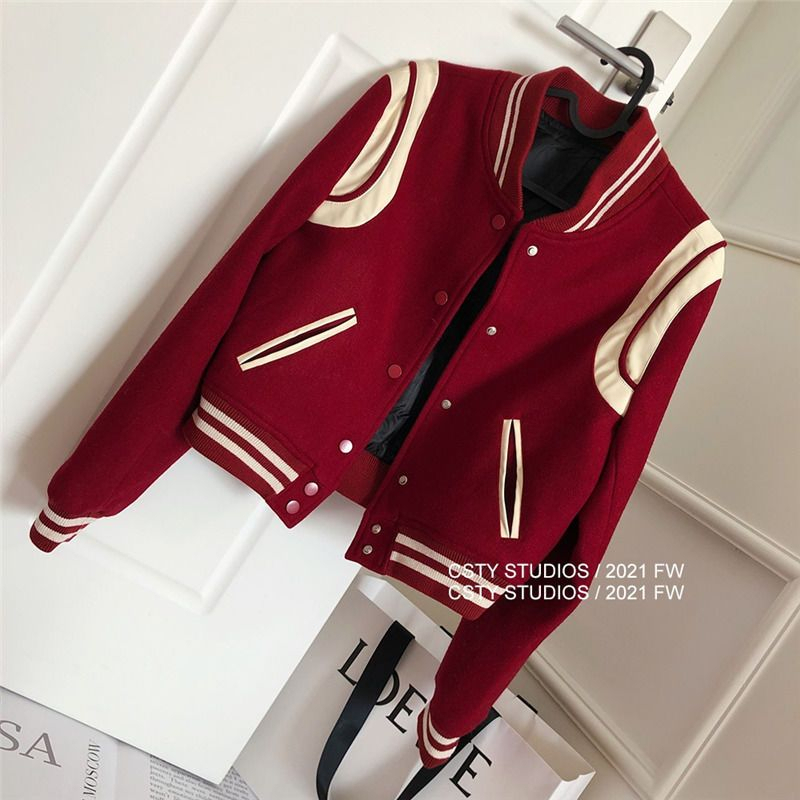 Autumn thick baseball uniforms niche lined coat for women
